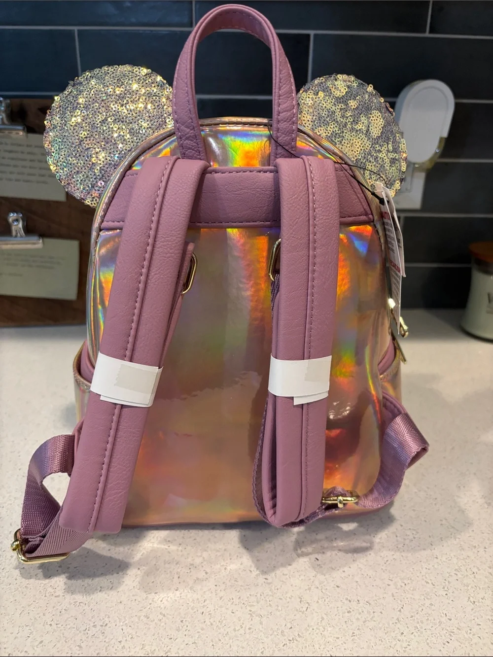 Loungefly Disney Parks Pink Iridescent Sequin Mini Backpack for NWT